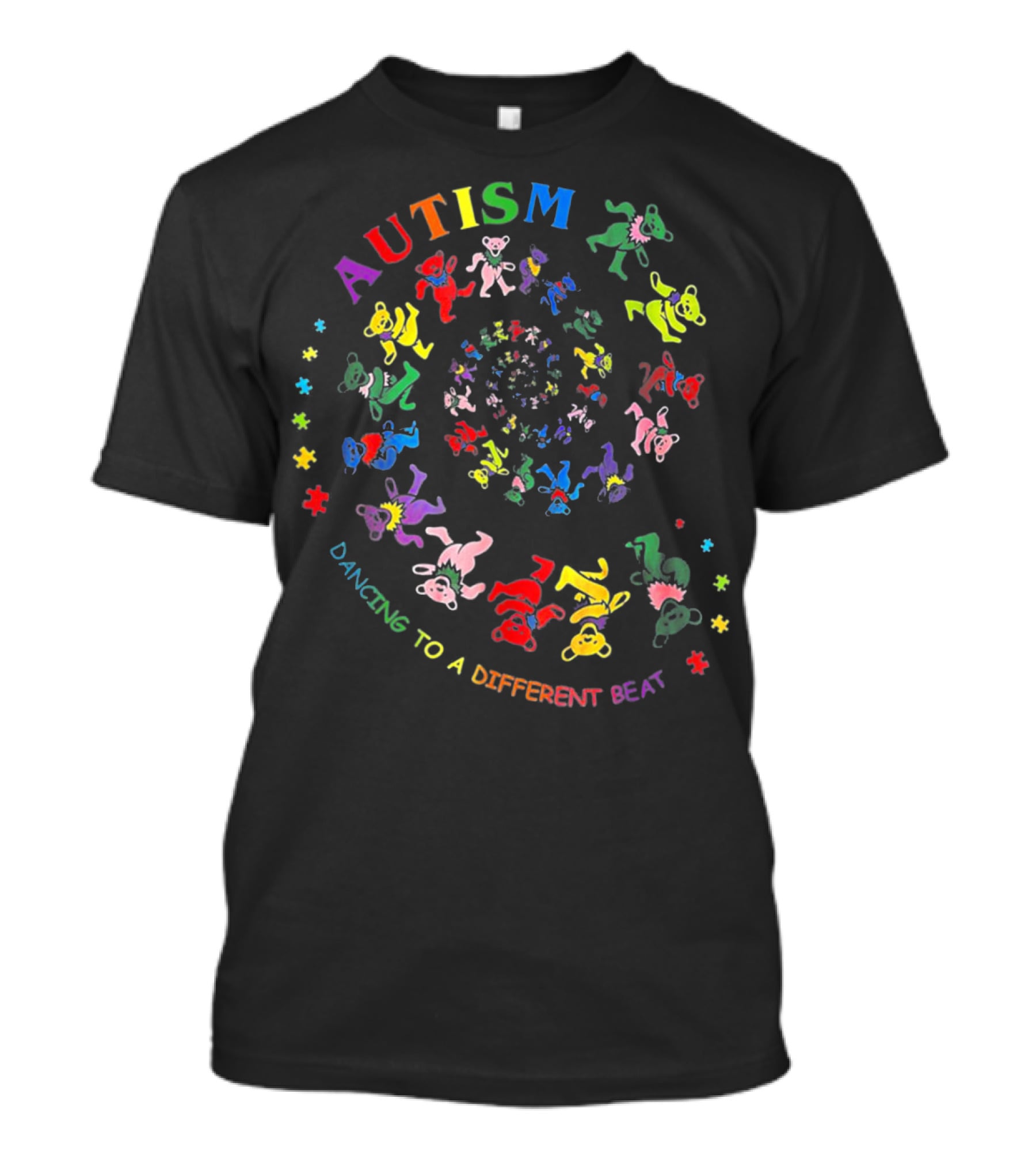 Autism Awareness Dancing To A Different Beat Colorful Spiraled Bears T-Shirt