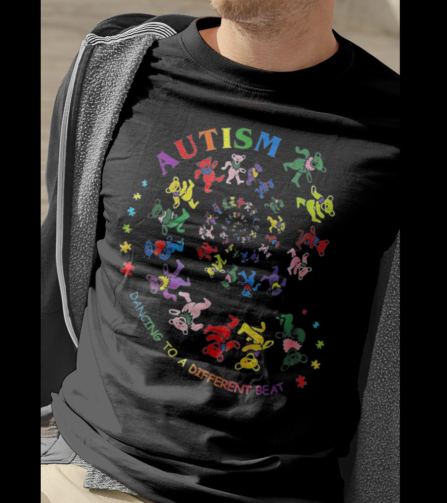 Autism Awareness Dancing To A Different Beat Colorful Spiraled Bears T-Shirt