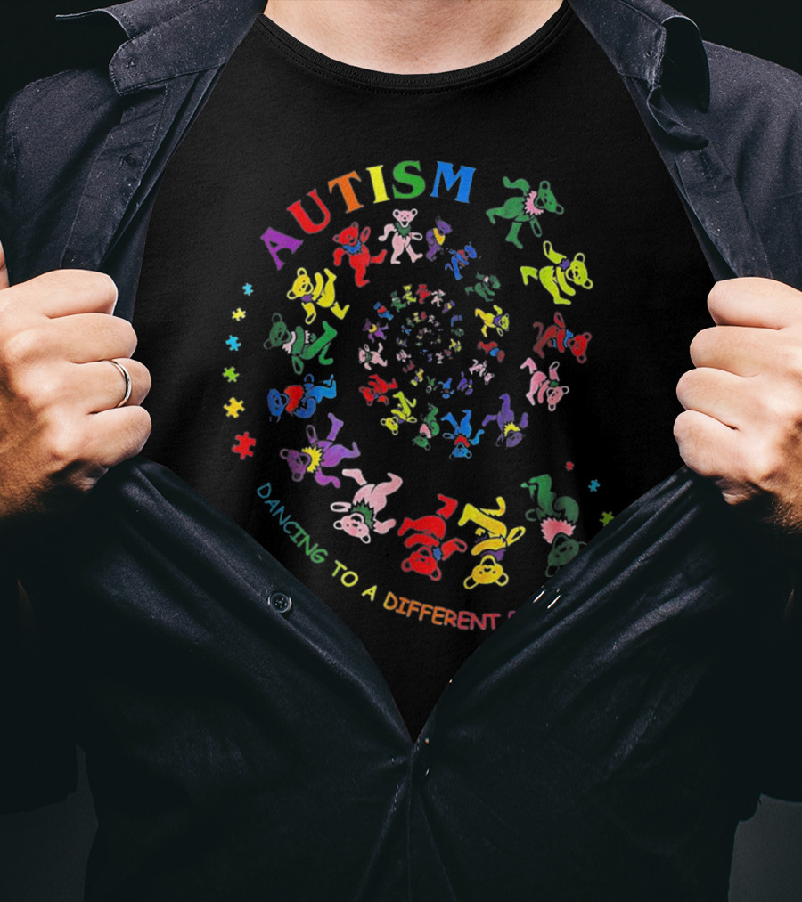 Autism Awareness Dancing To A Different Beat Colorful Spiraled Bears T-Shirt