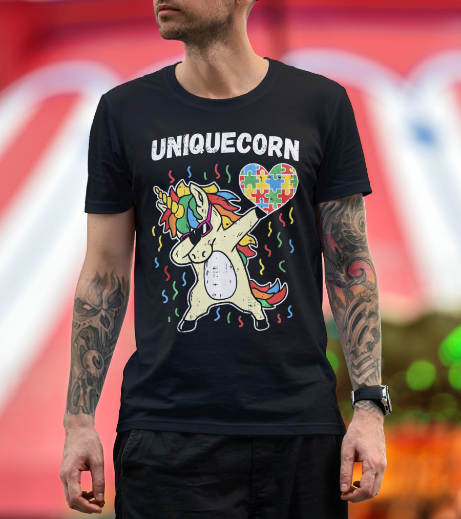 Uniquecorn Dabbing Unicorn Puzzle Heart Autism Awareness T-Shirt