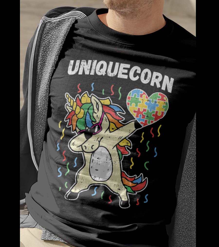 Uniquecorn Dabbing Unicorn Puzzle Heart Autism Awareness T-Shirt