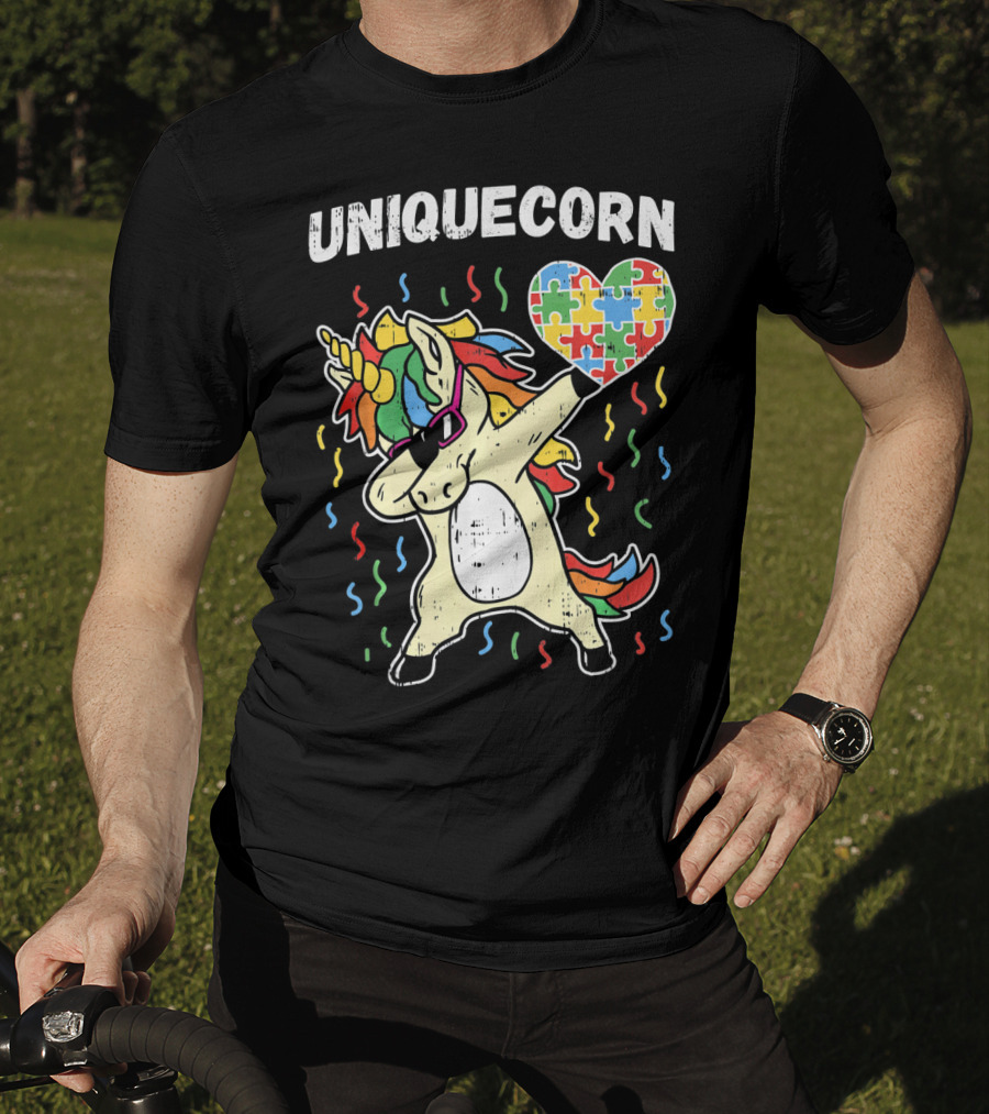 Uniquecorn Dabbing Unicorn Puzzle Heart Autism Awareness T-Shirt