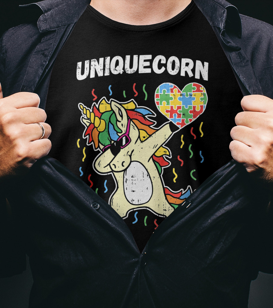 Uniquecorn Dabbing Unicorn Puzzle Heart Autism Awareness T-Shirt