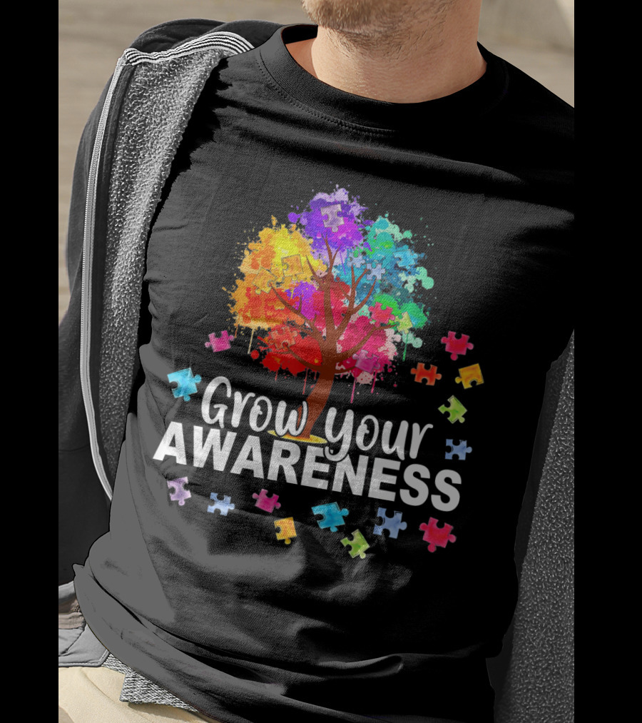 Grow Your Awareness Colorful Tree With Puzzle Pieces T-Shirt
