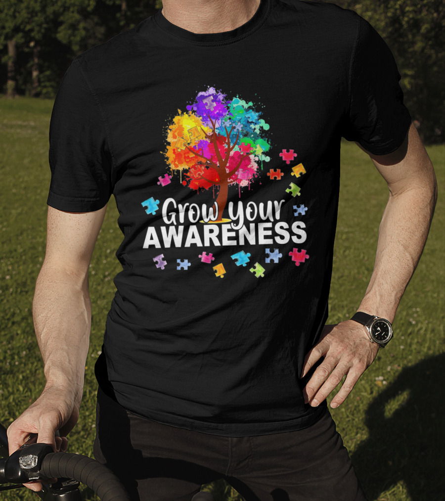 Grow Your Awareness Colorful Tree With Puzzle Pieces T-Shirt