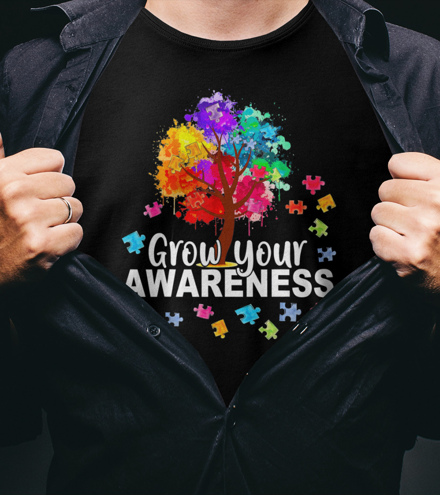 Grow Your Awareness Colorful Tree With Puzzle Pieces T-Shirt