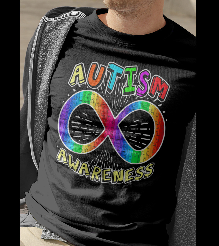 Autism Awareness Infinity Symbol With Rainbow Puzzle T-Shirt