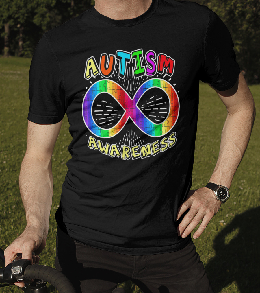 Autism Awareness Infinity Symbol With Rainbow Puzzle T-Shirt