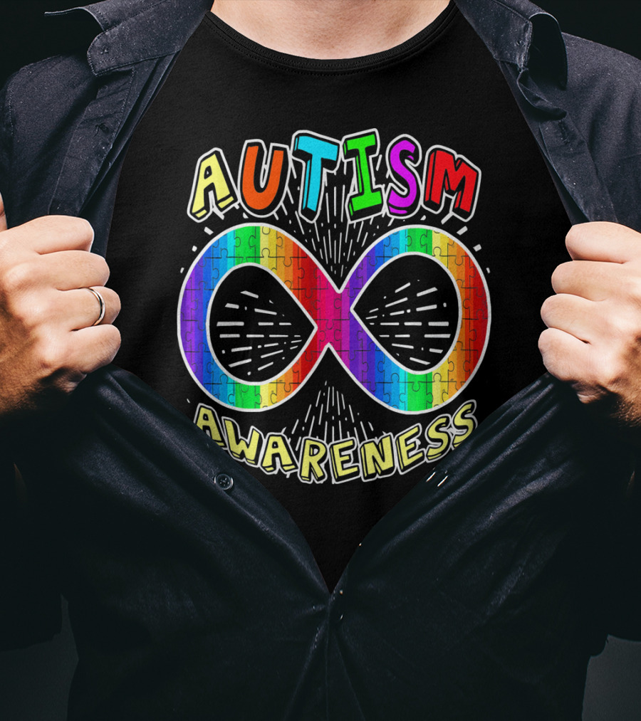 Autism Awareness Infinity Symbol With Rainbow Puzzle T-Shirt