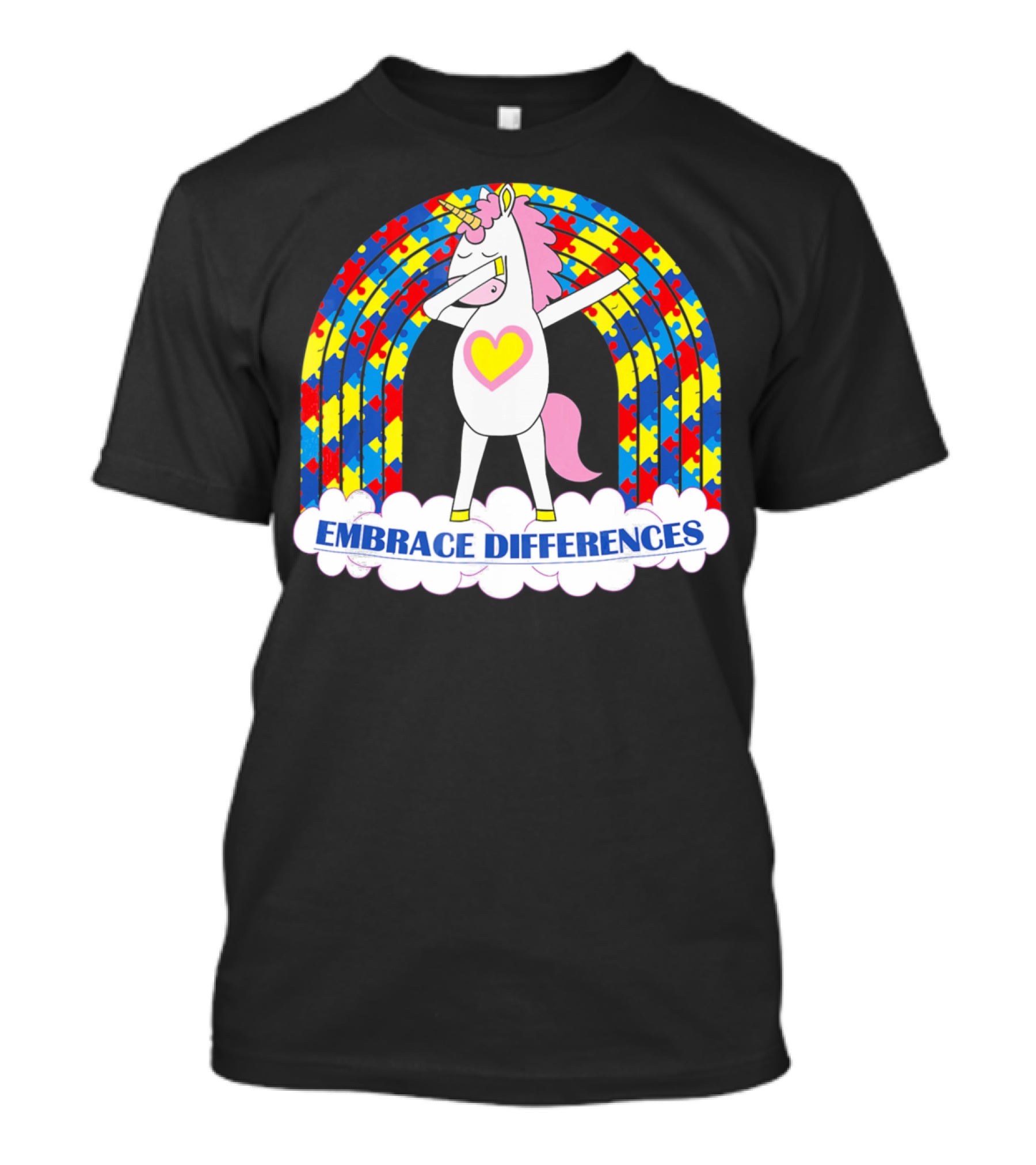 Embrace Differences Autism Awareness Kids Teens Girls Unicorn T-Shirt