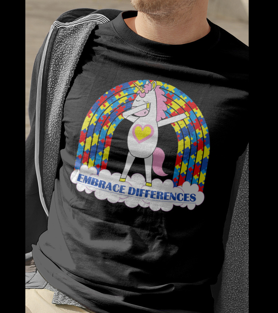 Embrace Differences Autism Awareness Kids Teens Girls Unicorn T-Shirt