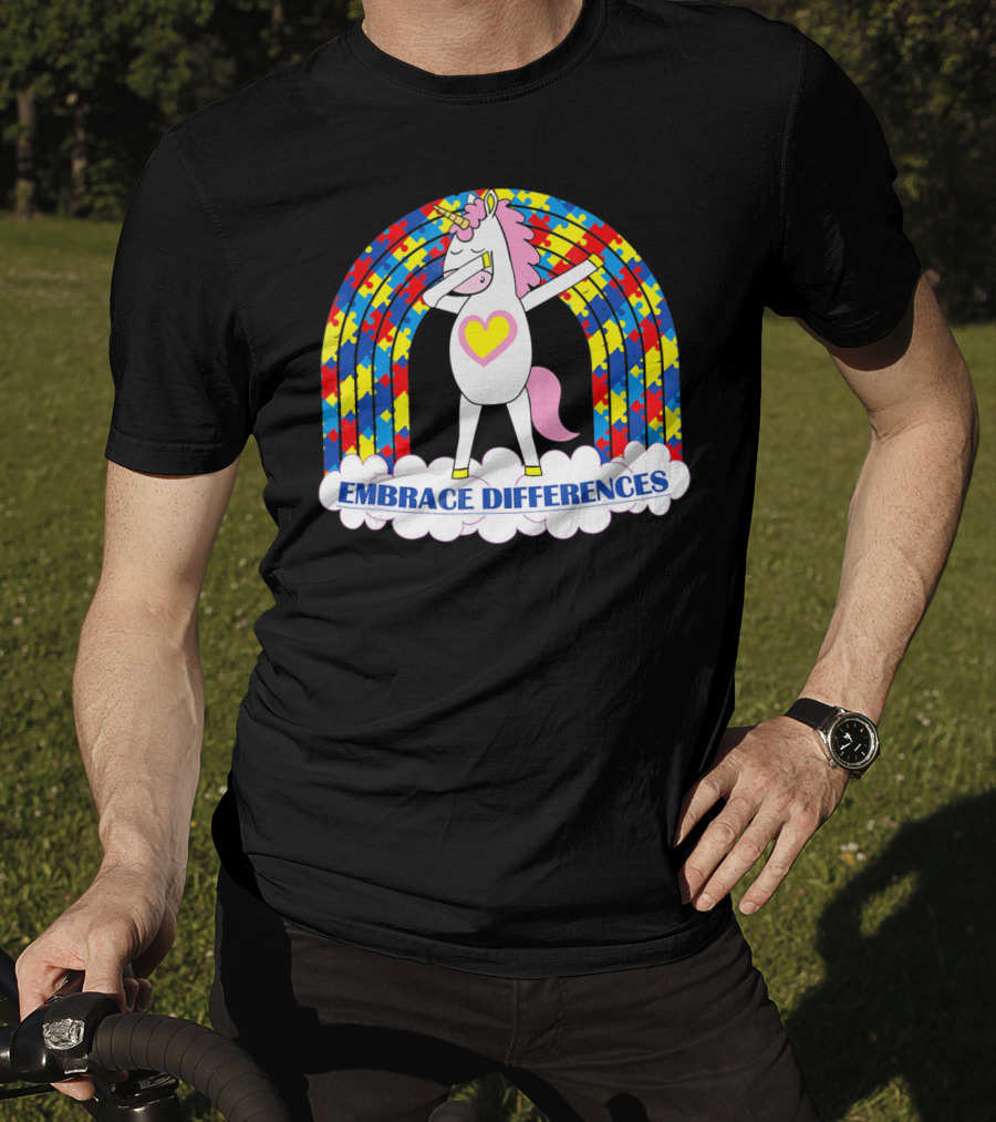 Embrace Differences Autism Awareness Kids Teens Girls Unicorn T-Shirt