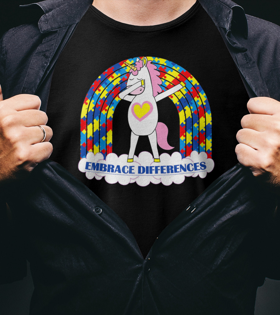 Embrace Differences Autism Awareness Kids Teens Girls Unicorn T-Shirt
