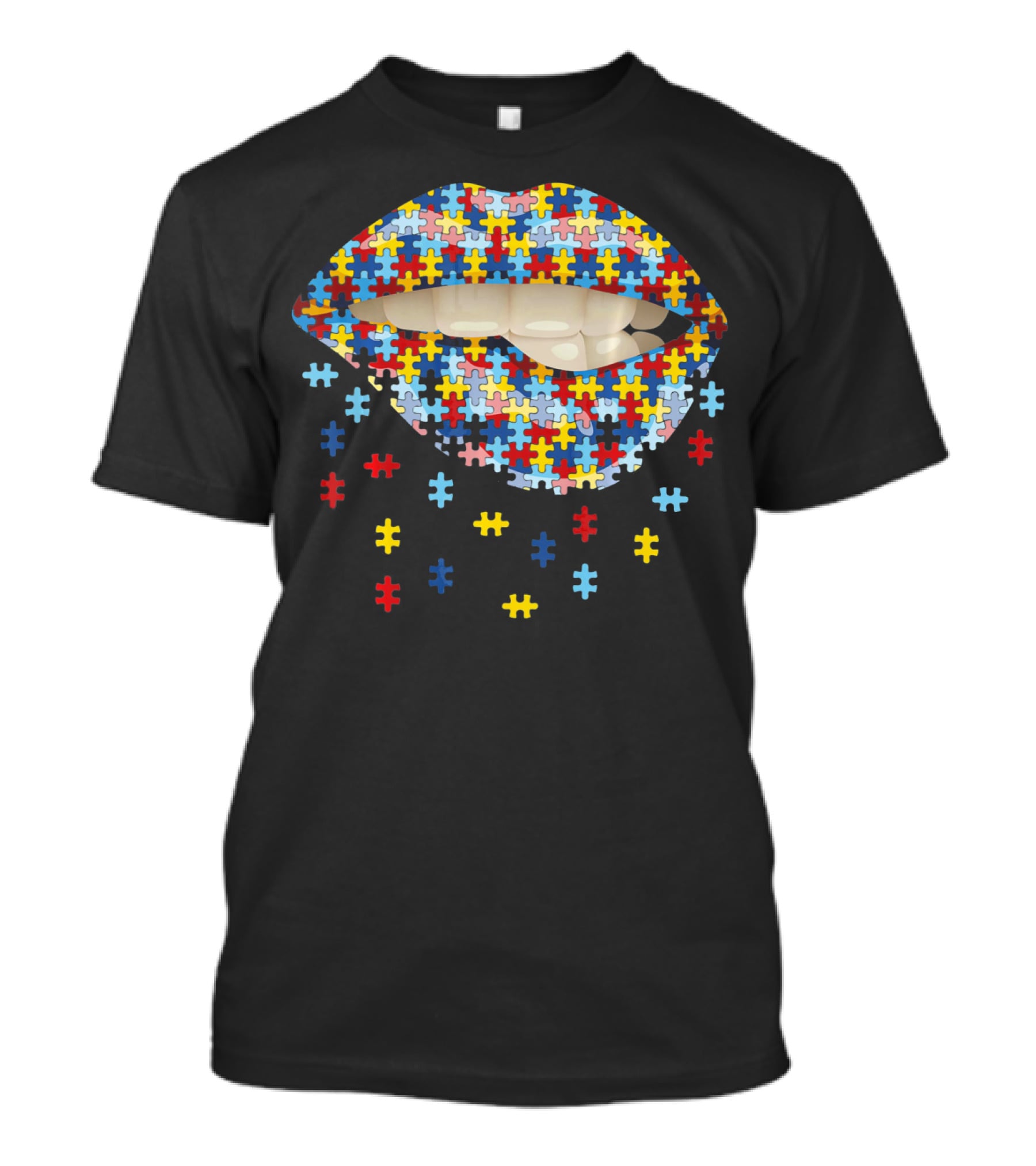 Autism Awareness Puzzle Pieces Lip T-Shirt