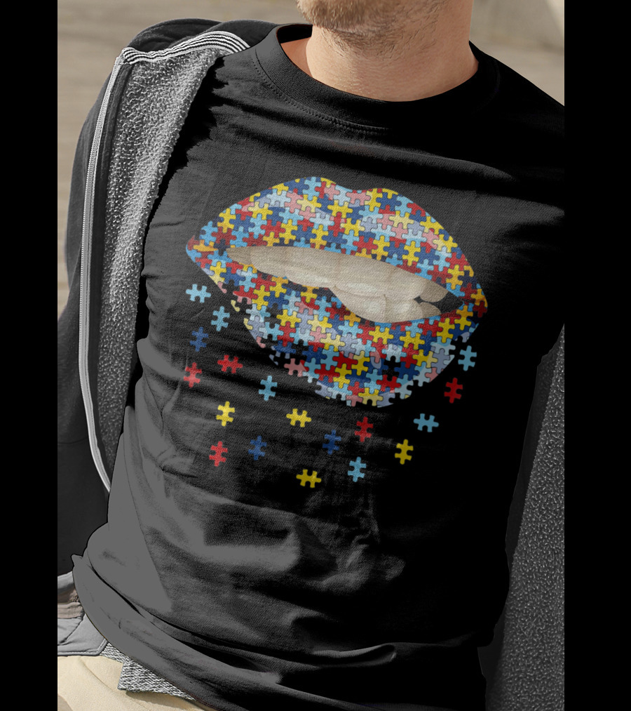 Autism Awareness Puzzle Pieces Lip T-Shirt