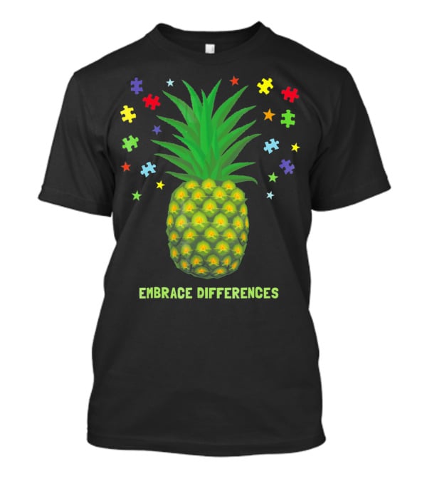 Embrace Differences Autism Awareness Beach Pineapple Puzzle Pieces T-Shirt