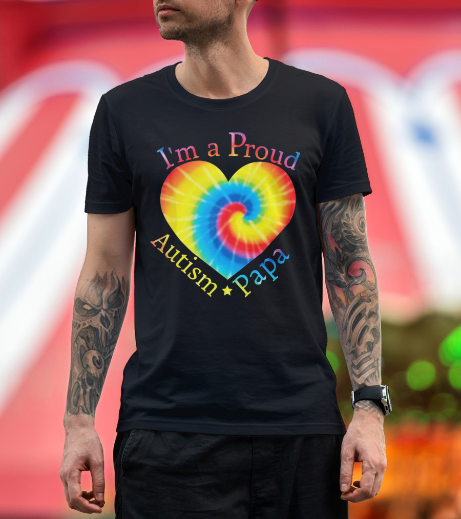 I'm A Proud Autism Papa Rainbow Heart Spiral T-Shirt