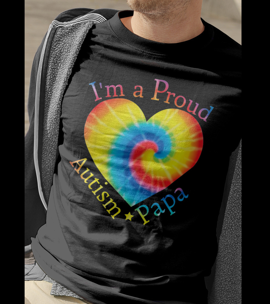 I'm A Proud Autism Papa Rainbow Heart Spiral T-Shirt