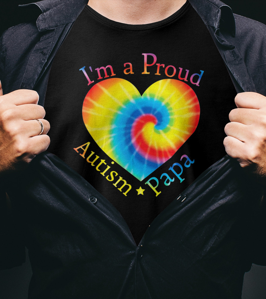 I'm A Proud Autism Papa Rainbow Heart Spiral T-Shirt
