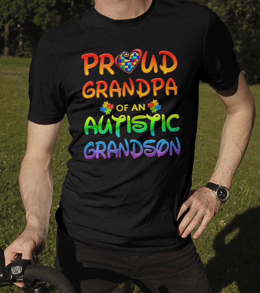Proud Grandpa Of An Autistic Grandson Autism Awareness T-Shirt