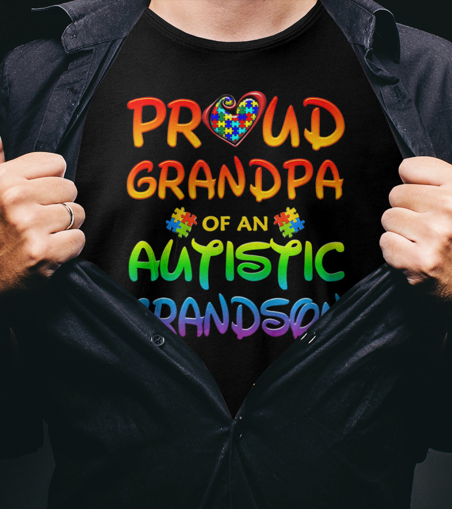Proud Grandpa Of An Autistic Grandson Autism Awareness T-Shirt
