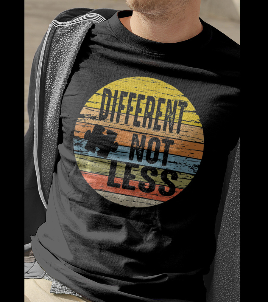 Different Not Less Retro Distressed Autism Awareness Puzzle T-Shirt