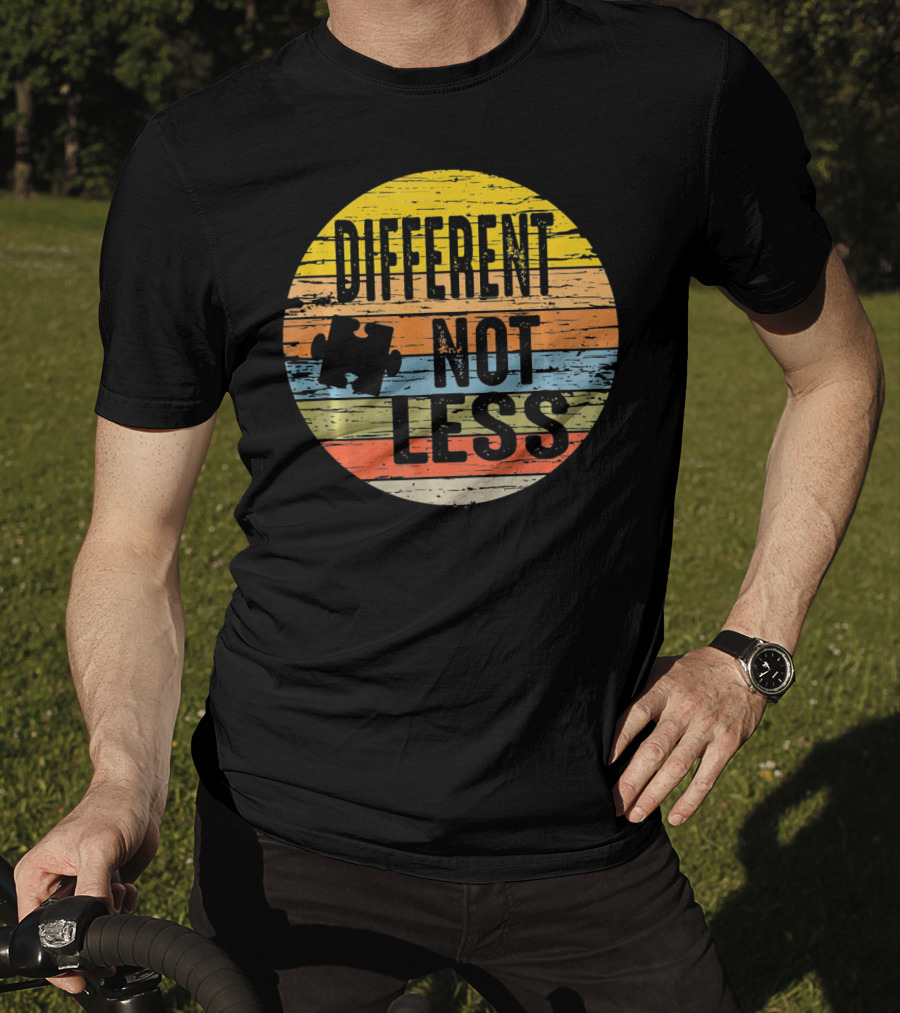 Different Not Less Retro Distressed Autism Awareness Puzzle T-Shirt