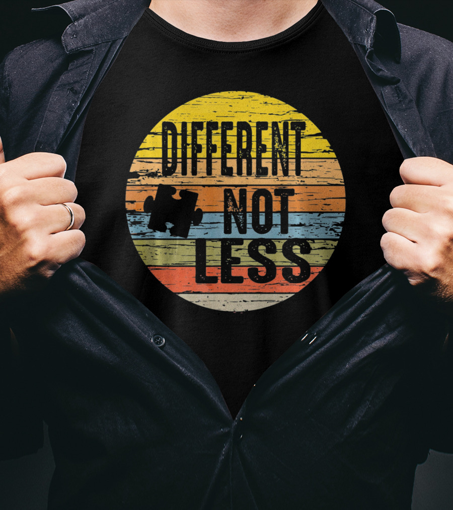 Different Not Less Retro Distressed Autism Awareness Puzzle T-Shirt