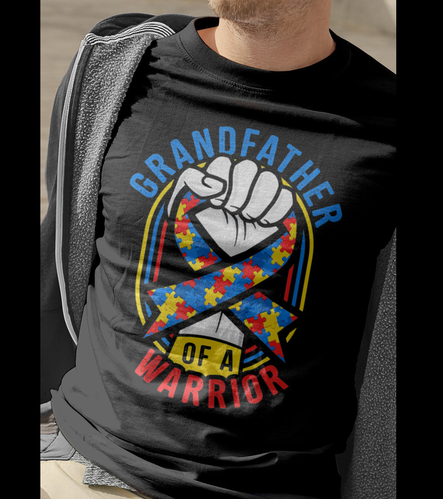 Grandfather Of A Warrior Autism Awareness Puzzle T-Shirt