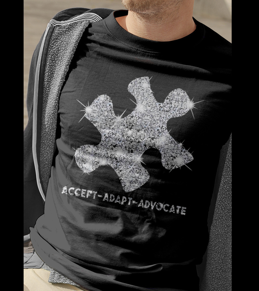 Accept Adapt Advocate Autism Awareness Sparkling Puzzle Piece T-Shirt