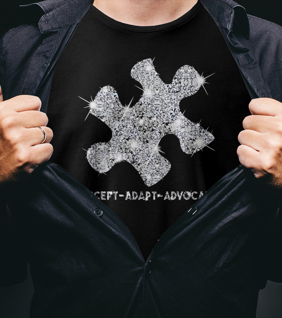 Accept Adapt Advocate Autism Awareness Sparkling Puzzle Piece T-Shirt