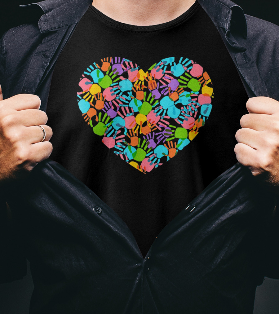 Autism Awareness Colorful Handprint Heart T-Shirt