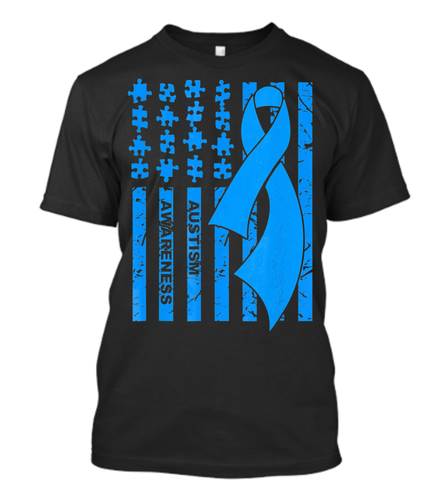 Autism Awareness Flag With Puzzle Pieces And Blue T-Shirt