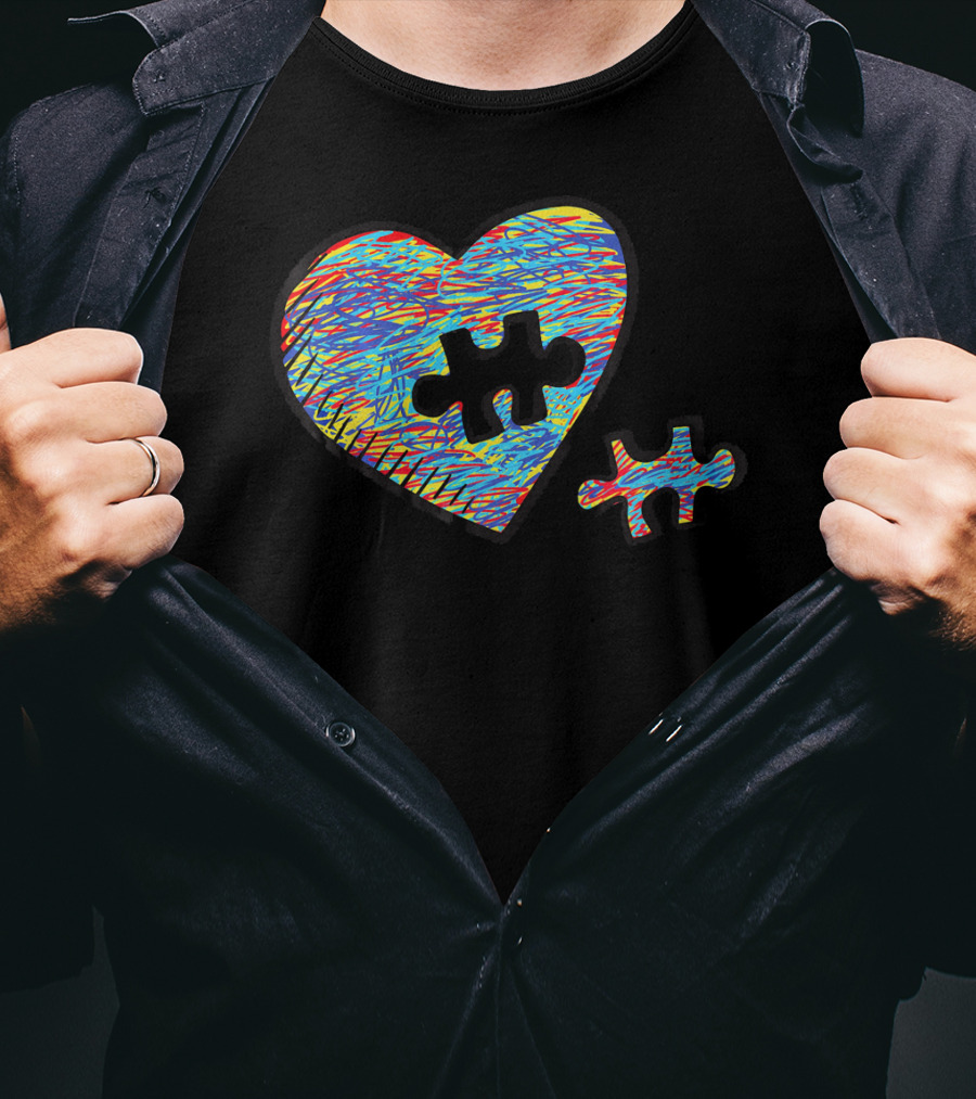 Autism Awareness Superpower Heart Puzzle Piece T-Shirt