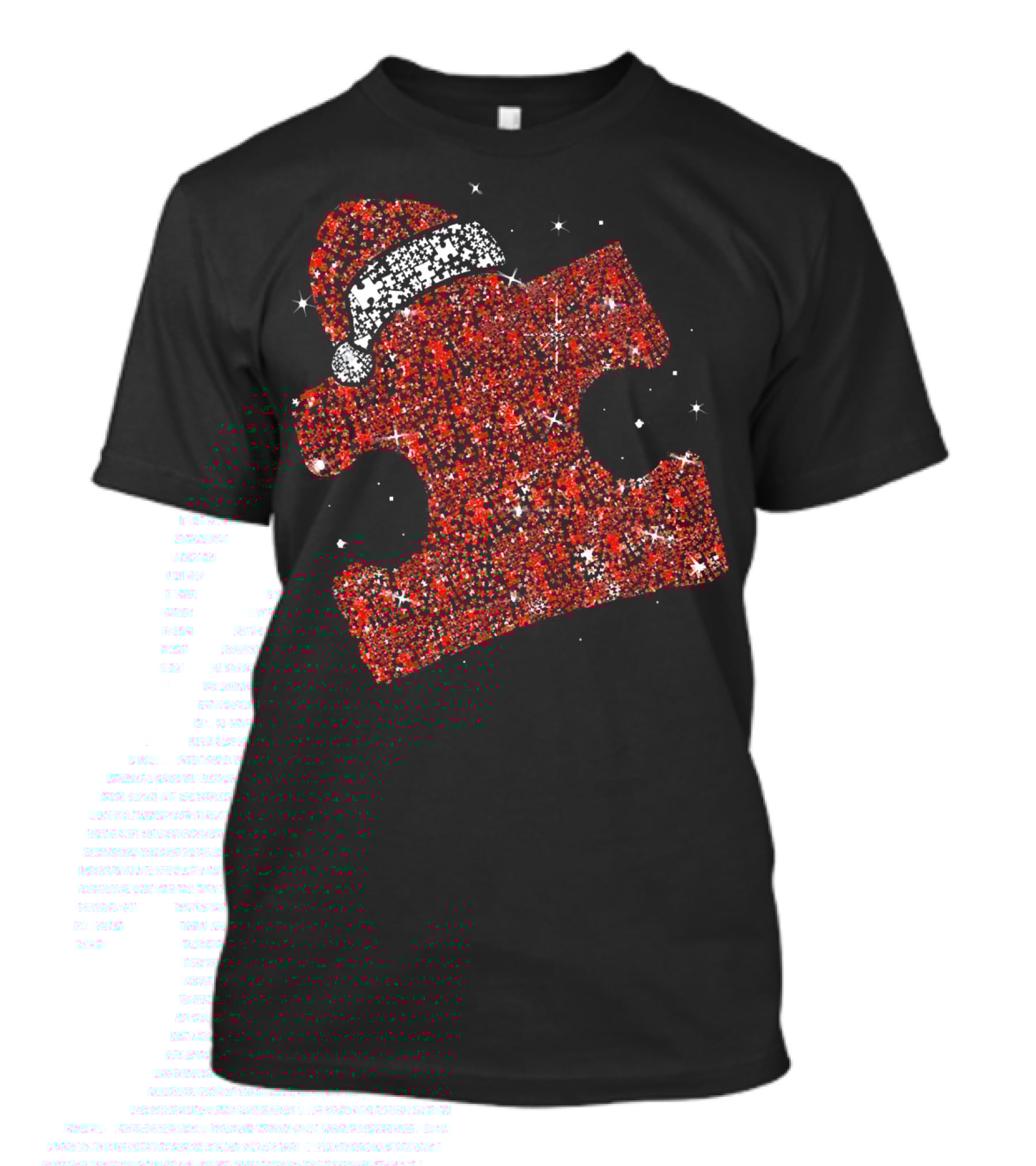 Autism Awareness Xmas Christmas Puzzle Piece With Santa Hat T-Shirt
