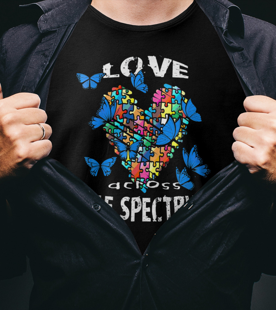 Love Across The Spectrum Autism Awareness Blue Butterflies T-Shirt