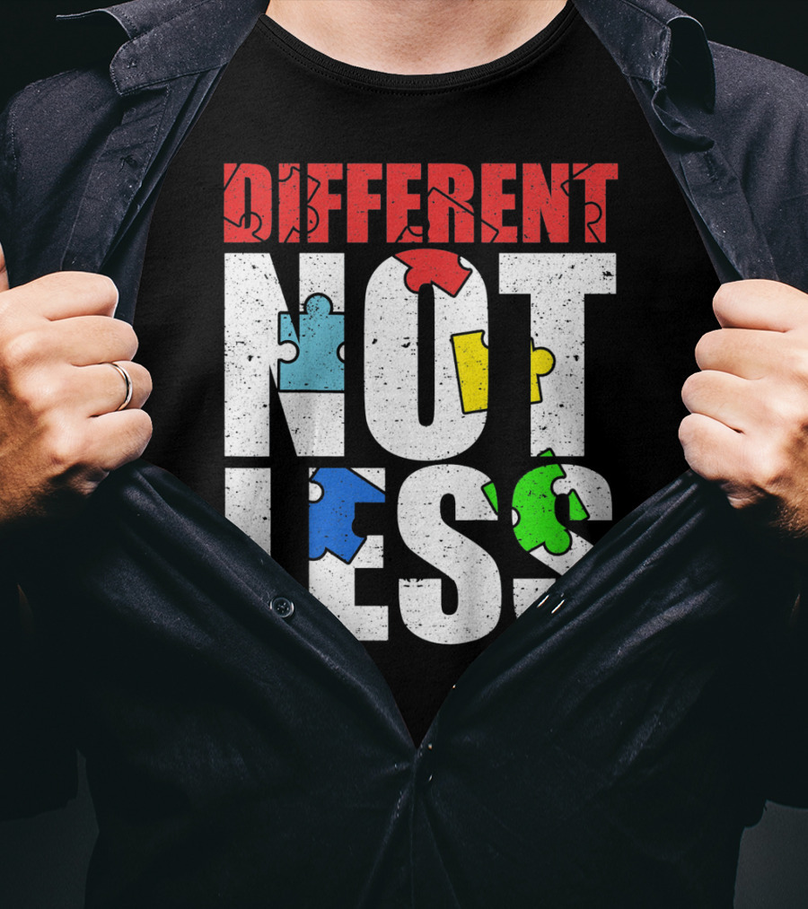 Kids Autism Awareness Different Not Less Puzzle Pieces T-Shirt