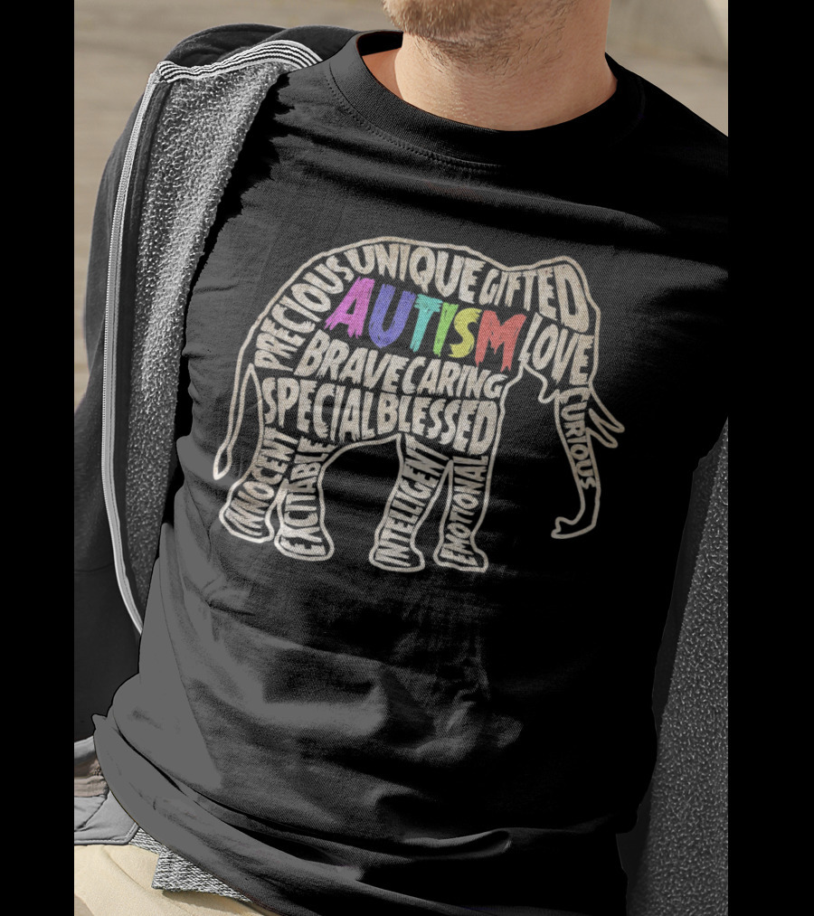 Autism Awareness Elephant Unique Gifted Precious Love Curious Special Blessed Courage Brave Caring T-Shirt
