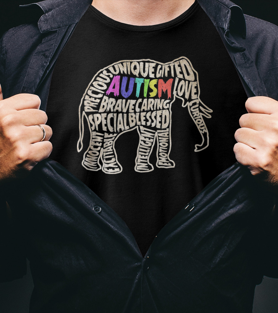Autism Awareness Elephant Unique Gifted Precious Love Curious Special Blessed Courage Brave Caring T-Shirt