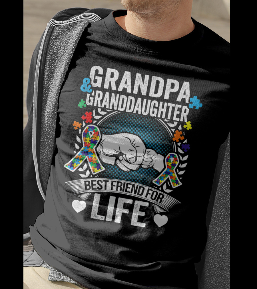 Grandpa And Granddaughter Best Friend For Life Autism Awareness Puzzle T-Shirt