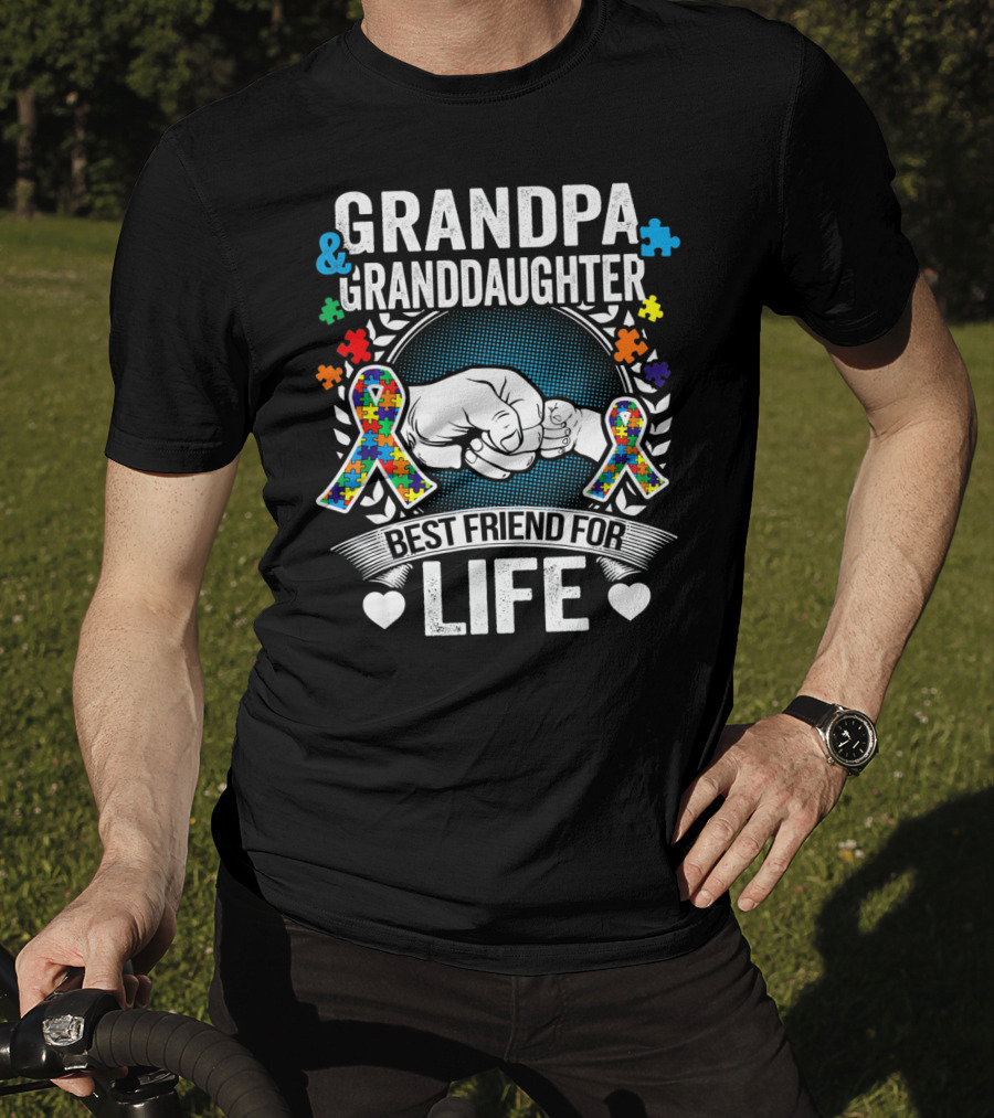 Grandpa And Granddaughter Best Friend For Life Autism Awareness Puzzle T-Shirt