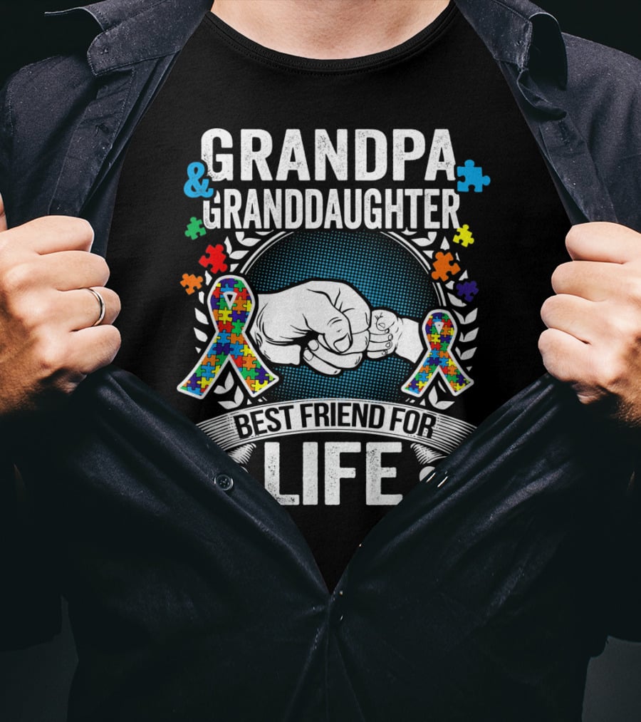 Grandpa And Granddaughter Best Friend For Life Autism Awareness Puzzle T-Shirt