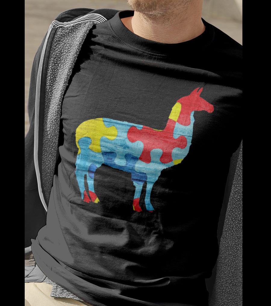 Autism Awareness Puzzle Llama Multicolor T-Shirt
