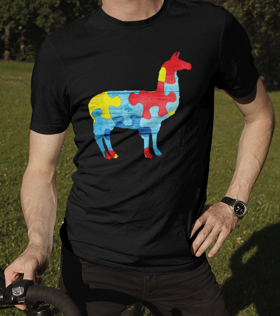 Autism Awareness Puzzle Llama Multicolor T-Shirt