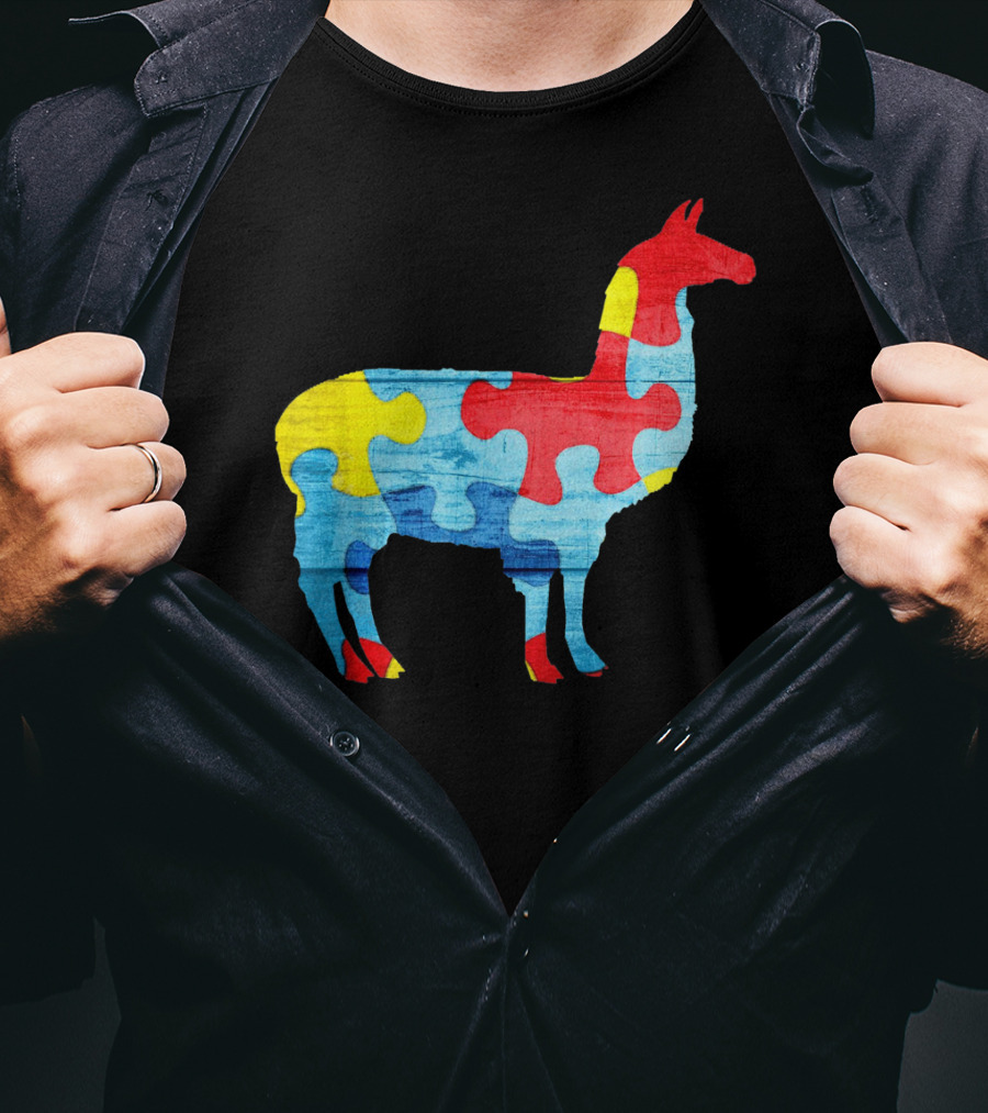 Autism Awareness Puzzle Llama Multicolor T-Shirt