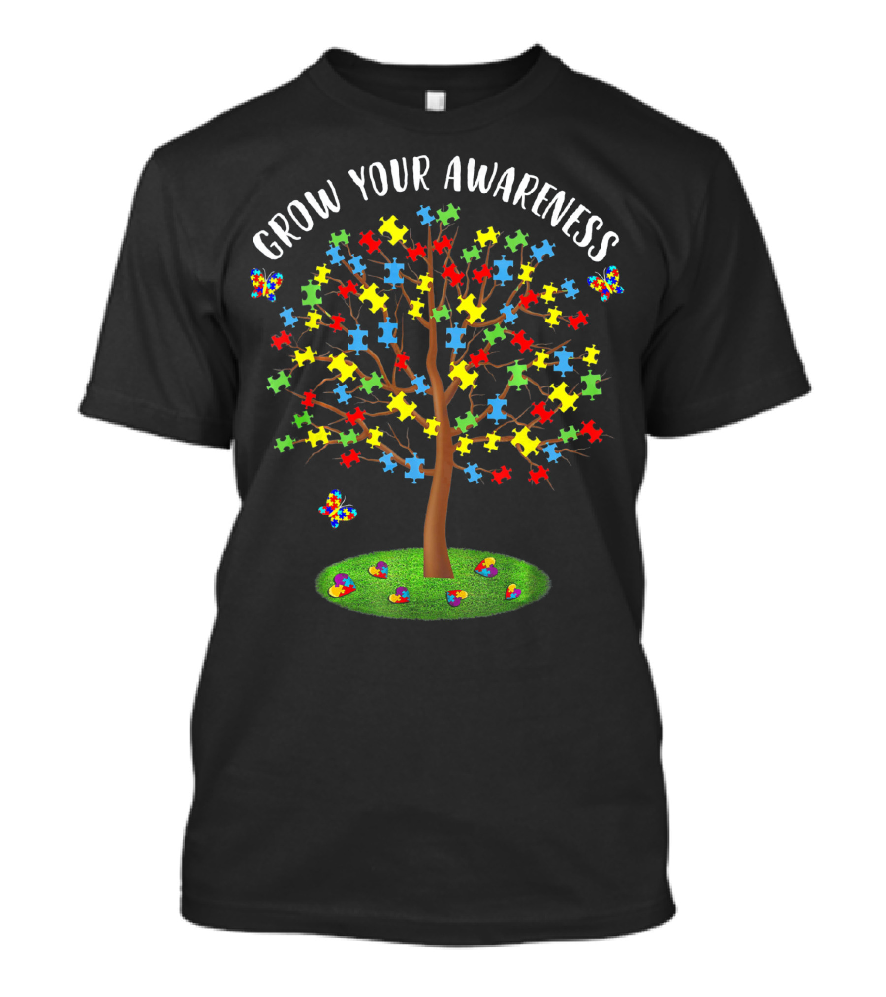 Grow Your Autism Awareness Tree With Puzzle Pieces And Butterflies T-Shirt