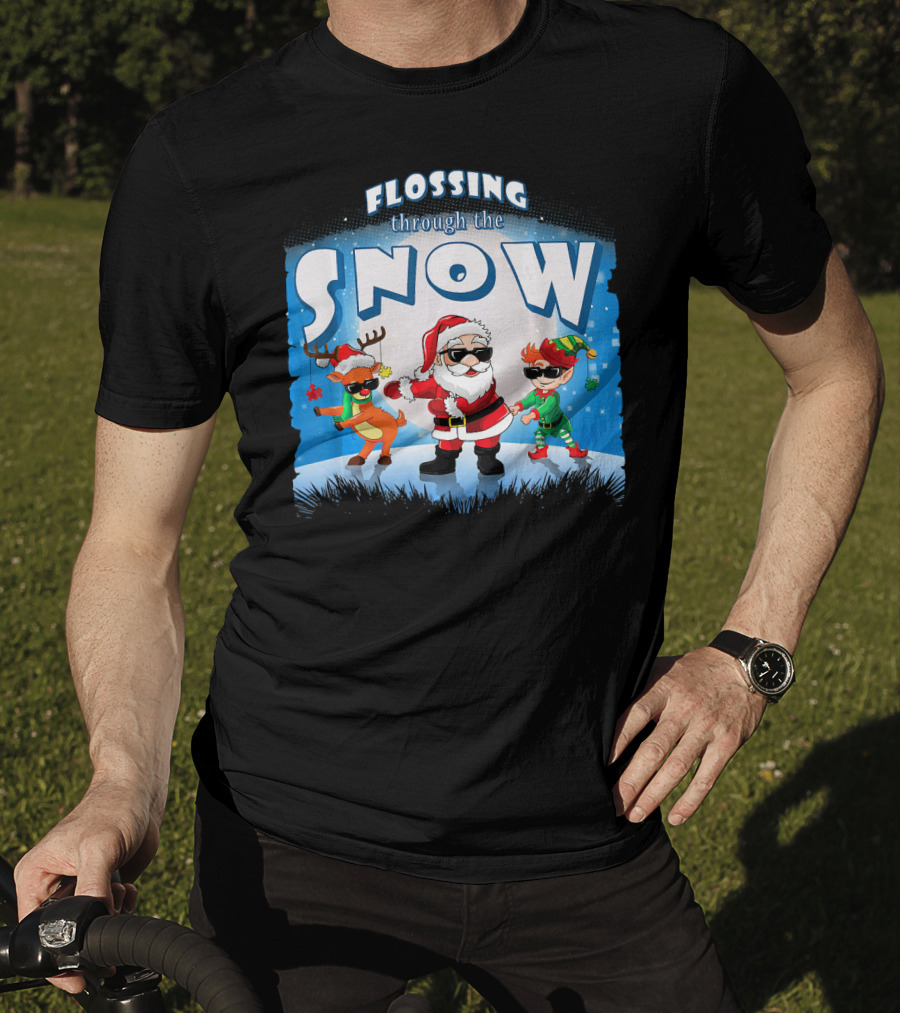 Flossing Through The Snow Santa Elf Reindeer T-Shirt
