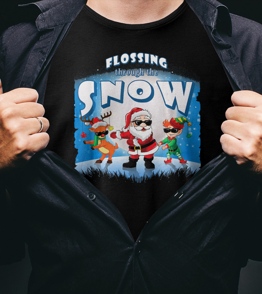 Flossing Through The Snow Santa Elf Reindeer T-Shirt