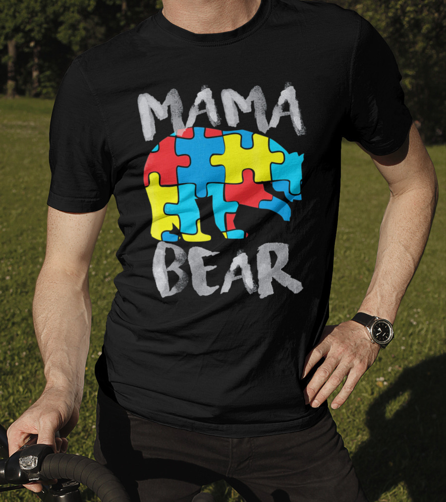 Mama Bear Autism Awareness Puzzle Piece Love Support T-Shirt