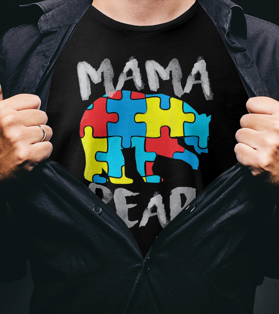 Mama Bear Autism Awareness Puzzle Piece Love Support T-Shirt